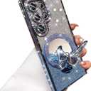 for Samsung Galaxy S25 Ultra Magnetic Kickstand Glitter Case, [Compatible with MagSafe] Bling Sparkly Diamond Butterfly with Camera Protector Makeup Mirror Women Girls Case for S25 Ultra,Blue