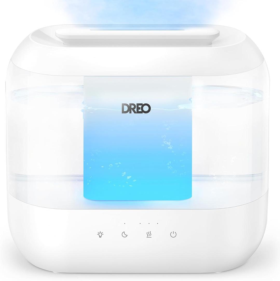 Dreo Humidifiers for Bedroom, Top Fill 4L Supersized Cool Mist Humidifier, 36H Runtime, 28 dB Quiet Ultrasonic Air Humidifier for Large Room, Plants, Baby Nursery, Indoor, Night Light, Easy to Clean (White)