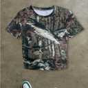 Women's Camo Print Crop Tops Short Sleeve Crewneck Slim Fit T Shirt Summer Graphic Tees (L)