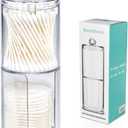 SheeChung 2-Pack Clear Acrylic Qtip Holder - Shatterproof Apothecary Jars for Bathroom Organization - Vanity Storage Canisters for Cotton Swabs, Balls, Pads, Floss Picks - Modern Decor