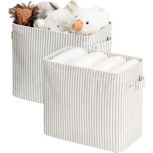 StorageWorks Narrow Storage Bins, Small Basket for Closet and Shelves, Rectangular Fabric Organizer with Handles, Toilet Paper Storage, Khaki and Beige Stripes, 2-Pack (10"L x 6 "W x 9"H) StorageWorks Narrow Storage Bins, Small Basket for Closet and Shelves, Rectangular Fabric Organizer with Handles, Toilet Paper Storage, Khaki and Beige Stripes, 2-Pack (10"L x 6 "W x 9"H)