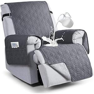 VANSOFY 100% Waterproof Recliner Chair Covers, Recliner Cover Non-Slip Dog Chair Cover Furniture Protector Washable Slipcover with Pocket, Elastic Straps for Pets, Dogs(Dark Gray, 23.6")
