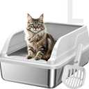 Stainless Steel Cat Litter Box, L High Sides Litter Box,Grey