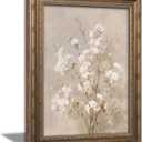 Vintage Gold Framed Floral Canvas Wall Art, Soft White Blossom Botanical Oil Painting Print, Retro Neutral Floral Wall Decor, Rustic Farmhouse Poster Artwork for Living Room Bedroom Bathroom, 16x24in