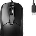 Perixx PERIMICE-209C USB Type C Wired Optical Mouse - 5.9 Ft Cable - 1000 DPI - Black, (11994)