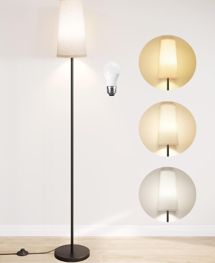 Floor Lamps for Living Room/Bedroom/Office, Standing Lamp with 9W LED Bulb, 3 Color Temperature Tall Lamp, Suitable for Modern/Boho/Farmhouse and Other Home Decor Styles