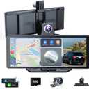 10.26" Wireless Portable Carplay Screen CarPlay & Android Auto Car Stereo 360 Rotation 4K Dash Cam 1080p Rear Camera Mirror Link Voice Control, GPS Navigation, FM Radio Receiver (Black)