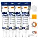 2 x Tile Grout Repair Kit, 4 Pack Fast Drying Grout Filler for Shower, Bathroom & Kitchen, Waterproof Tile Grout Paint, Grout Sealer Restores and Renews Tile Gaps, Joints, Lines (White, 4.8oz / 136g Each)