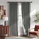 RYB HOME 100% Blackout Linen Textured Curtains 96 inches Long, Thermal Insulating Privacy Energy Saving for Bedroom Living Room Window Office Theater Baby Nursery, W 52 x L 96 in, Grey, 2 Panels