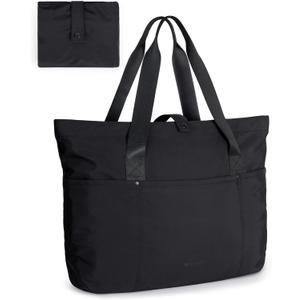 BAGSMART Tote Bag for Women, Foldable Tote Bag With Zipper Travel Large Shoulder Bag Handbag for Work (Black)