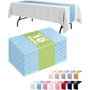 Pureegg Light Blue Plastic Table Runners - 10 Pack, 14'' x 108'', Water Resistant & Disposable Centerpiece Decorations for Table Cloth, Wedding, Birthday, Holiday, Baby Shower, Party, Home Decor