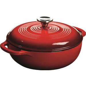 Lodge 3 Quart Enameled Cast Iron Dutch Oven with Lid Dual Handles Oven Safe up to 500 F or on Stovetop - Use to Marinate, Cook, Bake, Refrigerate and Serve Island Spice Red