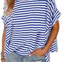 Tankaneo Womens Oversized Striped Tshirts Irregular Hem Batwing Short Sleeve Tops Summer Casual Round Neck Tee Shirts, XL