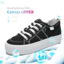 Obtaom Women Platform Canvas Sneakers White Comfort Play Fashion Sneakers Casual Lift Platform Lace Up Shoes Cute Low Top Walking Shoes for Lady (Black) 5