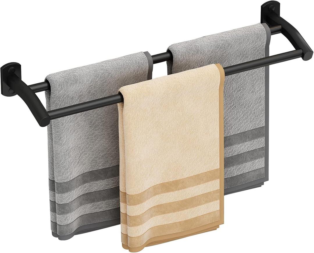 Black Double Towel Bar, Hand Towel Rack for Bathroom Wall Mounted Towel Hanger, Matte Black Bath Towel Rod,20 Inch