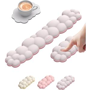 Vaydeer Cloud Keyboard Wrist Rest Set  Ergonomic Memory Foam Wrist Pad for Computer, Laptop & Gaming, Non-Slip Cute Desk Accessories for Office(Keyboard Rest + Mouse Rest + Coaster) (A1-white + Pink) Vaydeer Cloud Keyboard Wrist Rest Set  Ergonomic Memory Foam Wrist Pad for Computer, Laptop & Gaming, Non-Slip Cute Desk Accessories for Office(Keyboard Rest + Mouse Rest + Coaster) (A1-white + Pink)