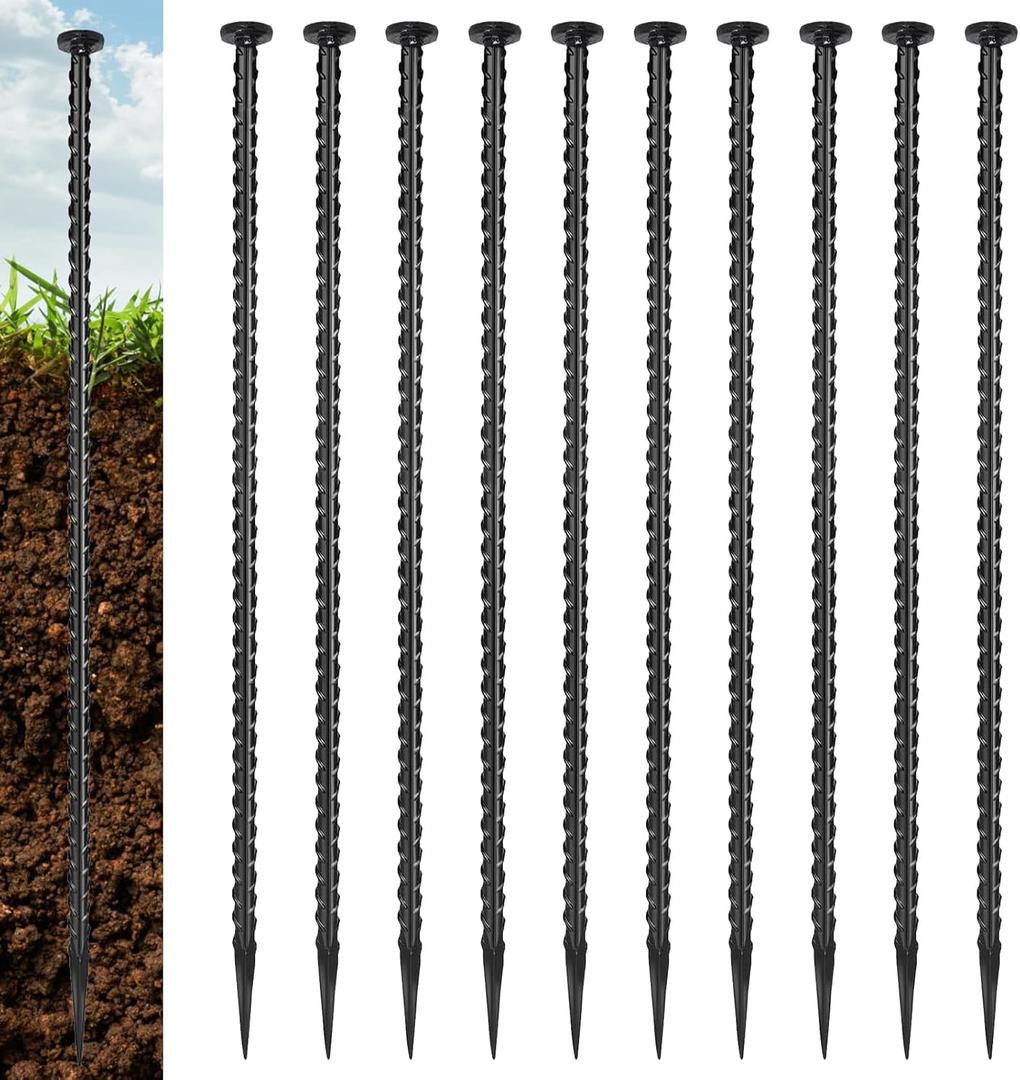 10 Pack 30-inch Rebar Stakes - 5/8 Diameter Heavy Duty Ground Stakes with Chisel Point Ends, Galvanized Steel Metal Stakes for Landscaping, Plant Support, Concrete Form and More