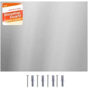 VEVOR 30" x 24" Stainless Steel Backsplash for Stove, Ultra Flat Splatter Guard, Wall Shield Range Hood Backsplash, Easy Clean Kitchen Wall Metal Panel, Pre-Drilled Holes for Easy Installation, Silver