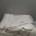 Puffy White Feather Comforter Full/Queen Size with Feathers Down Fiber Filled, All Season Feather Duvet Insert, 100% Cotton Luxury Hotel Collection, 8 Corner Loops (White Coffee Piping)