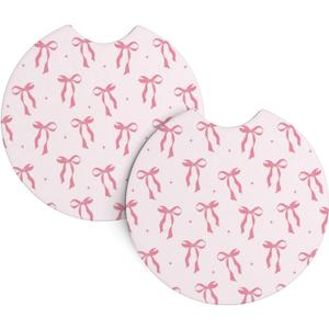 2 Pack Pink Bow Car Cup Coasters Holder 2.7" Cute Car Accessories Women Girl