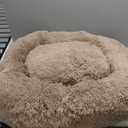 Bedsure Calming Dog Bed Medium Large Size Dogs - Donut Washable Large Pet Bed, 33 inches Anti-Slip Round Fluffy Plush Faux Fur Dog Bed, Camel