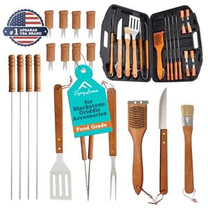 APSARAS 18pcs for Blackstone Griddle Accessories,Wooden Grill Tools Set, BBQ Accessories and Grill Tools with Recycled Plastic Case Steel,Spatula, Tongs, Cleaning Brush & More, Grilling Gifts for Men