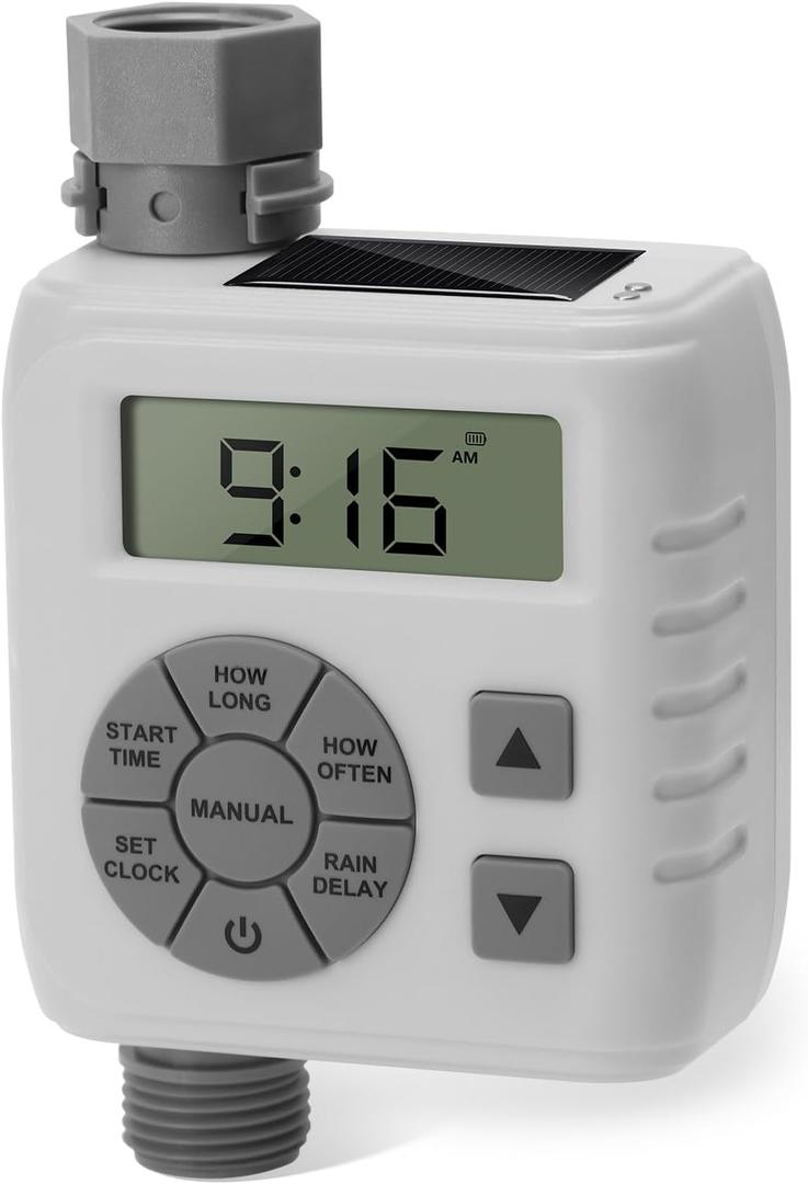 Hose Timer, Zuomeng Water Timer for Garden Hose with Dual Power Design, Leak-Proof Design, Smart Irrigation System with Rain Delay, Auto & Manual Modes for Lawn and Garden Watering, Gray