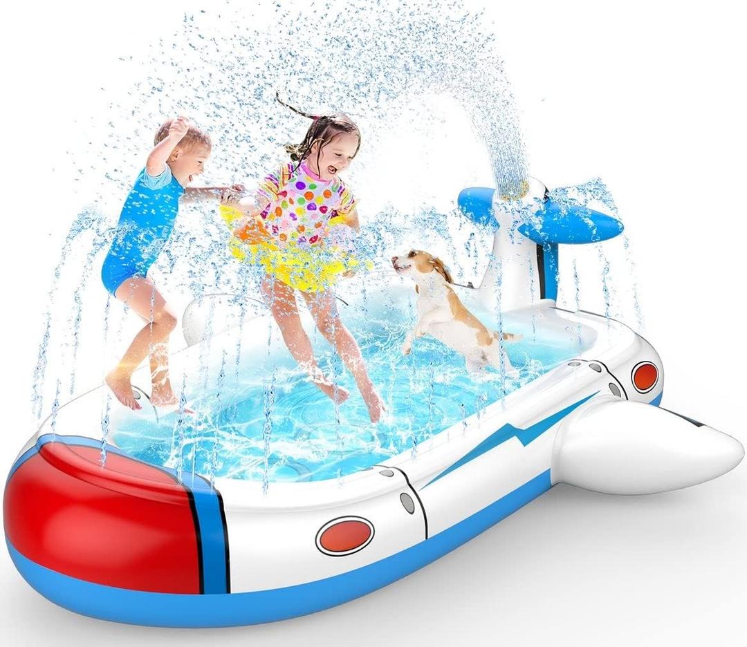Kiddie Pool for Toddlers, Splash Pad for Kids Ages 4-8, 68" Inflatable 3-in-1 Swimming Pool for Kids, Backyard and Outside Sprinkler Play Mat Wading Pool for 3 4 5 6 Year Old