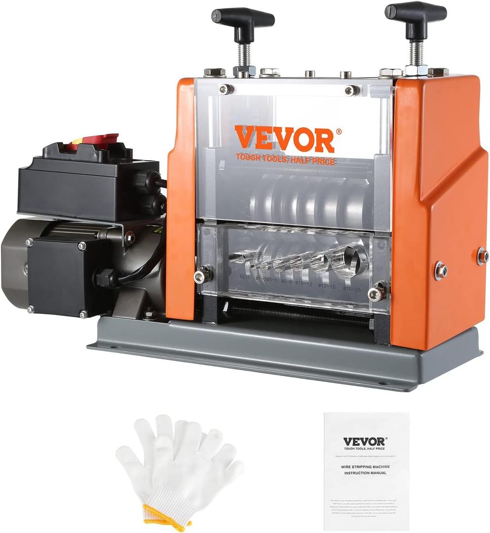 VEVOR Electric Wire Stripping Machine 0.06"-0.98" Automatic Wire Stripper | 60W Copper Cable Stripper with 7 Channels, Transparent Cover, Adjustable Knob, for Wire Stripping Scrap Copper Recycling