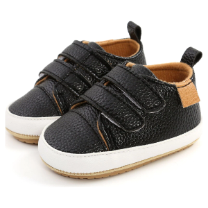 Unisex Baby Boys Girls High-Top Ankle Sneakers Toddler Soft Rubber Sole Infant Crib Shoes (Black, 0-6 Months Infant)