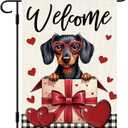 DLZDN Welcome Valentines Day Dachshund Dog Love Heart Garden Flag 1218 Inch Double Side Vertical Burlap Farmhouse Yard Sign Holiday Outdoor Decoration