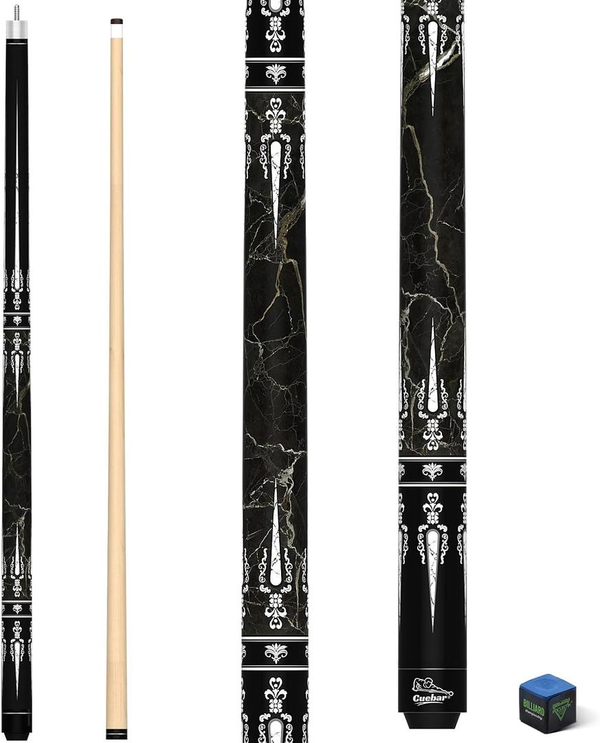Pool Cue Stick 58 Inch 2-Piece Billiard Cues with Geometric Sword Inlays, Unwrapped Grip, Maple Shaft, 13mm Tip - Choose from 8 Colors and 4 Weights