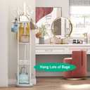 Rotary Coat Rack Stand with 8 Hooks, Bamboo Wood Coat Tree for Clothes/Bags/Hats, Large Coat Rack Freestanding for Entryway (White)