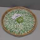 Round Rattan Tray with Mother of Pearl Inlay, Wicker Serving Tray Mother for Decor, Rattan Round Wicker Coffee Table Tray for Coffe Friut Bread, Green Leaf