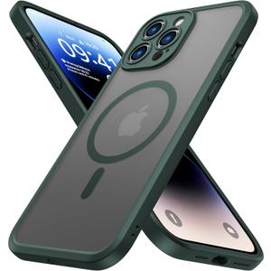 ImpactStrong Magnetic Guard Designed for iPhone 14 Pro Case [Camera Protection] [Military Grade Drop Tested] [Compatible with MagSafe] Slim Translucent Matte Phone Case (6.1") - Dark Green