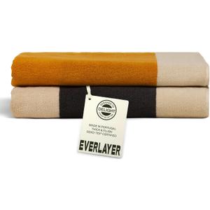 Everlayer Luxury Bath Sheets - Reversible 2 in 1 Design, 35"x 70", Sets of 2, 550 GSM - 100% Combed Cotton, Ultra Soft, Thick & Plush Bath Sheets, Made in Portugal (Amber Charcoal-Janus)