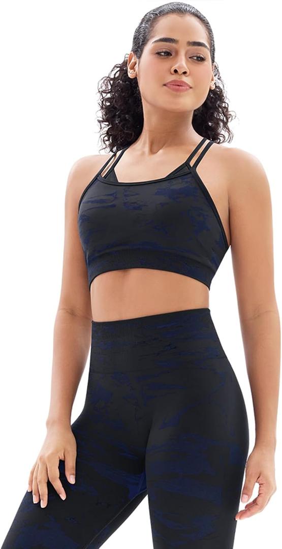 Workout Sets for Women 2 piece Seamless High Waisted Leggings with Sport Yoga Gym Adjustable Bra Medium