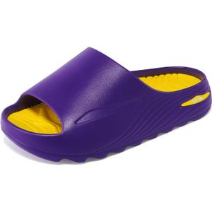 Women's Recovery Sandals - Orthopedic Arch Support for Plantar Fasciitis Relief, Reduces Foot Stress, Comfortable Open Toe Sport Slides, Fit for Home, Outdoor & Post-Workout Walking (5-5.5, Purple Yellow)