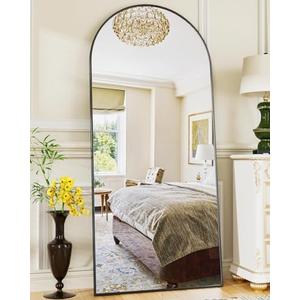 Antok 58" x19” Arched Full Length Floor Mirror, Black Aluminum Frame, Free Standing/Wall Mount/Leaning for Bedroom, Living Room, Dressing Room
