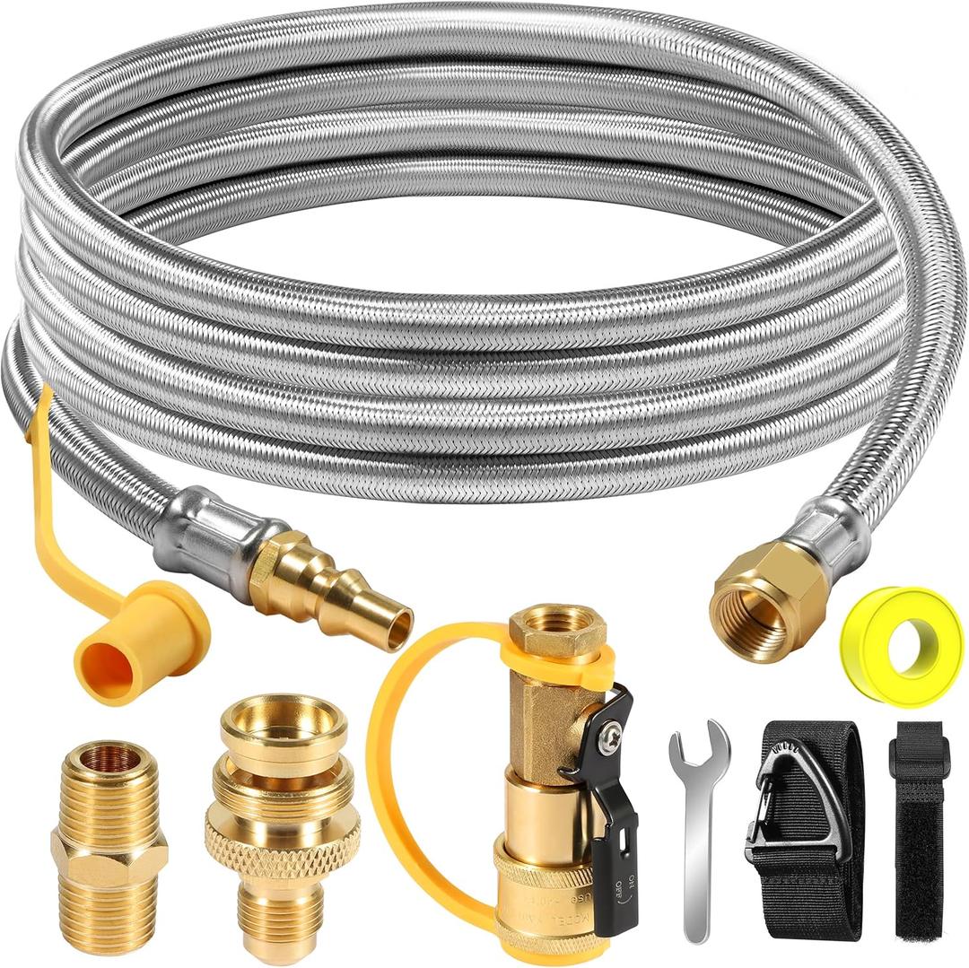 NQN 12FT Quick Connect Propane Hose for RV, with Safety Shutoff Valve, 1/4'' Quick Disconnect Connect for RV to Gas Grill, Compatible with 1 LB Portable Appliance to RV 1/4" Female Quick Disconnect