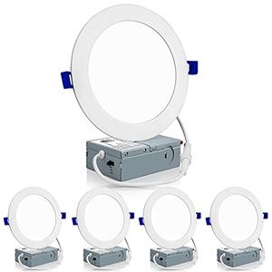Meconard 8 Pack 6 Inch Ultra-Thin LED Recessed Ceiling Light, 3000K/4000K/5000K Selectable, Dimmable 12W=110W, 1050LM, IC Rated Can-Killer Downlights with Junction Box, ETL and Energy Star Listed