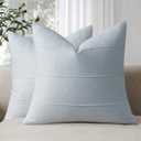 ZWJD Decorative Linen Throw Pillow Covers 22x2 Set of 22 Solid Handcrafted Striped Cushion Covers for Bed Soft Modern Farmhouse Neutral Pillowcase for Couch Bedroom Living Room Home Decor(Sky Blue)