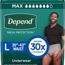 Depend Fresh Protection Adult Diapers, Incontinence Underwear for Men, Disposable, Maximum, Large, White, 16 Count