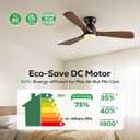 52in Smart Flush Mount Ceiling Fans with Lights,Outdoor Low Profile Wood Ceiling Fan Quiet DC Motor,Work with Alexa/Gg Voice Control/App/Remote,Dimmable,6-speed,3 Wood blades Fan for Patio,Dark Walnut