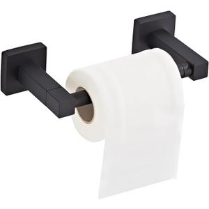 Matte Black Toilet Paper Holder Wall Mount, Bathroom Toilet Paper Holder for SUS 304 Stainless Steel, Double Post Pivoting Square Toilet Paper Roll Holder for Bathroom RV Paper Towels for TP