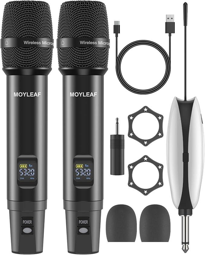 Wireless Microphone, UHF Metal Rechargeable Wireless Microphone, Rechargeable Receiver, 1/4 "Output with 1/8" Output, Suitable for Karaoke Singing, Speeches, Churches,Meetings, Weddings, 240 Ft.