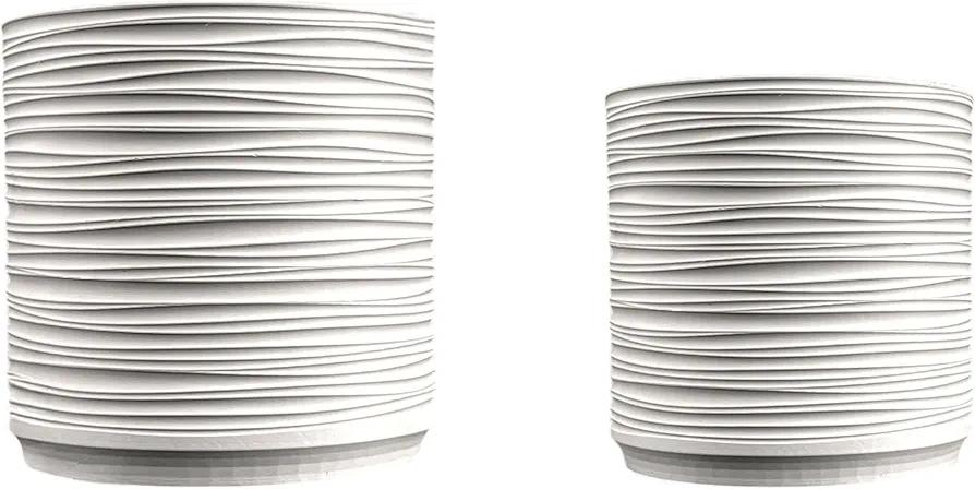 happimess USA2004B-2SET Flo MidCentury Modern Indoor Ripple Sustainability 3D Printed Planters with Drainage, Chalk (Set of 2)