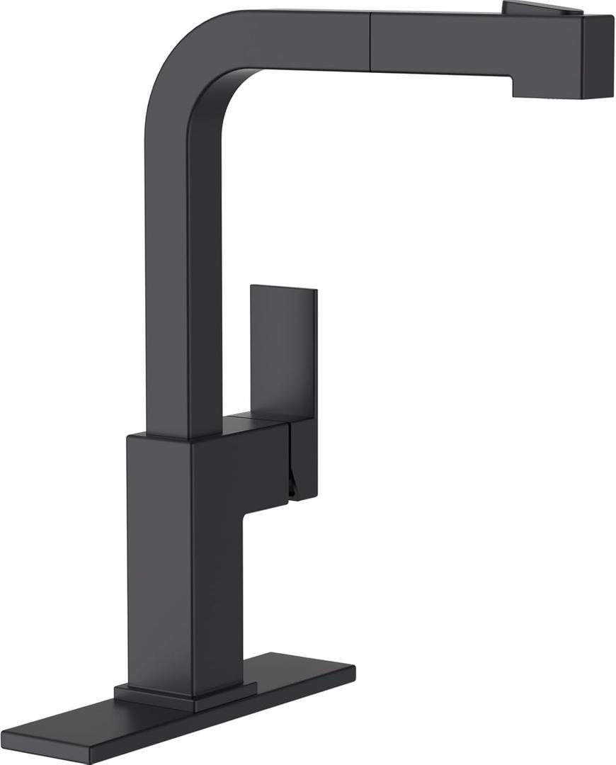 APPASO Square Kitchen Faucet Black, S304 Stainless Steel Modern Sink Faucets with Pull Out Sprayer 2 Modes, Single Handle Faucet Kitchen for RV Bar Sink