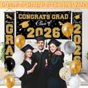 WOHOHOHO 23Pcs Graduation Decorations 2026 Set, Black Gold Porch Door Sign GRAD Banner, Class of 2026 Backdrop, 5 Colors Large Balloons, Party Supplies for High School College Indoor Outdoor Decor