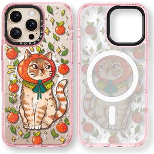for iPhone 16 Pro Case Cute - Compatible with Magsafe - Durable Shockproof 6.6 ft Drop Impact Phone Case - Funny Kitty Cat Design (6.3") Glitter Pink